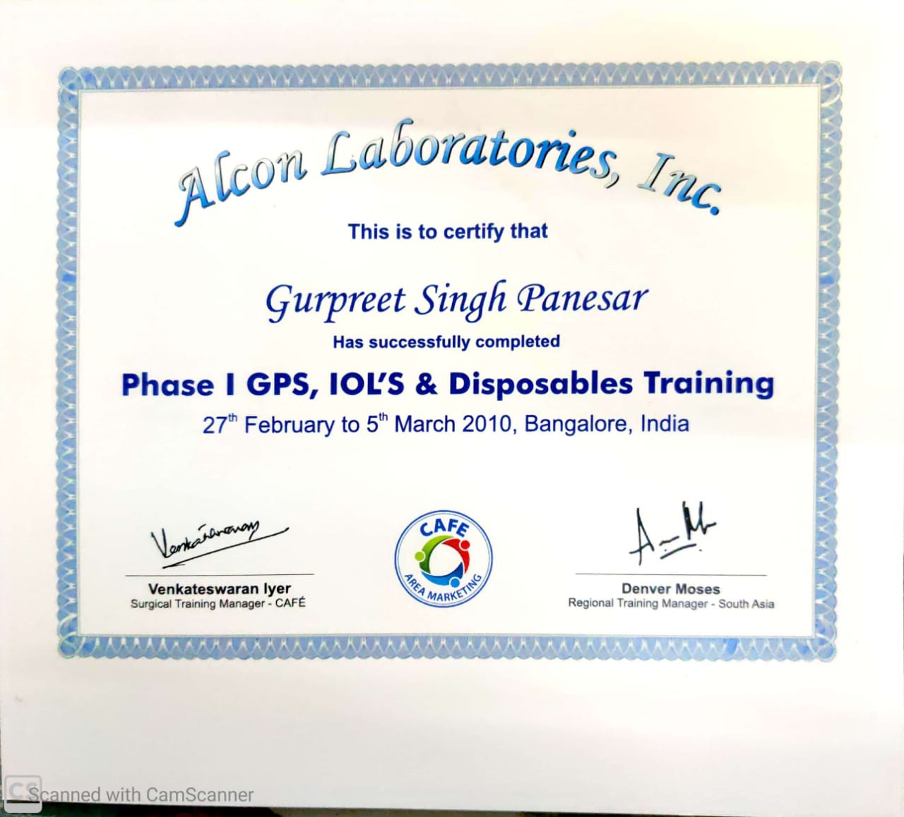 Alcon sales training certificate advanced IOLs and Selling skills