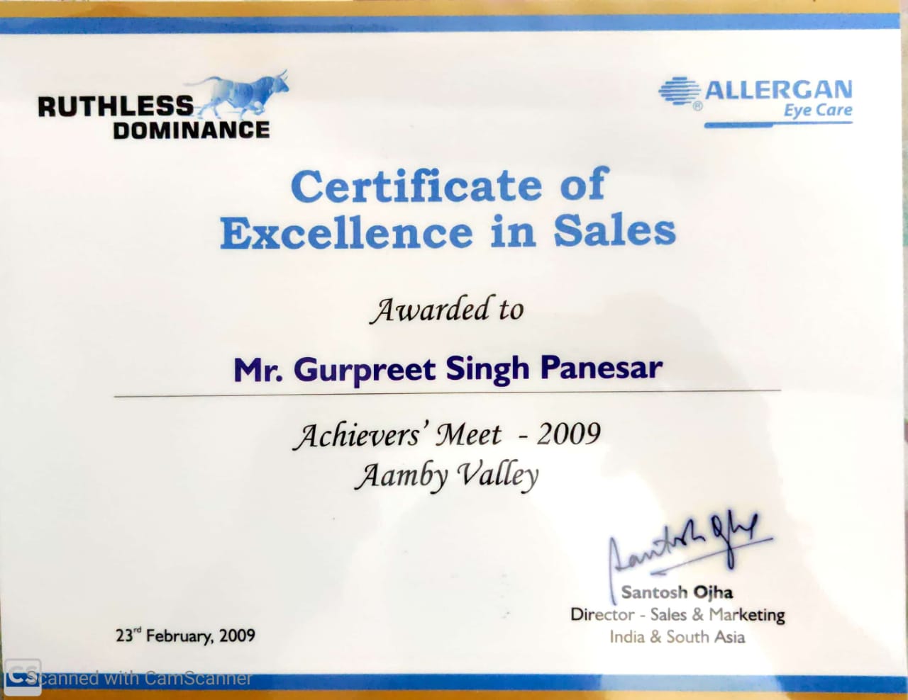 Allergan Sales Excellence award